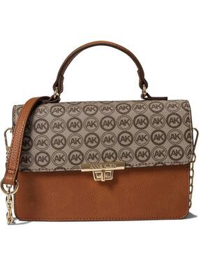 Anne Klein Logo Crossbody Convertible Shoulder Bag Brown Tan